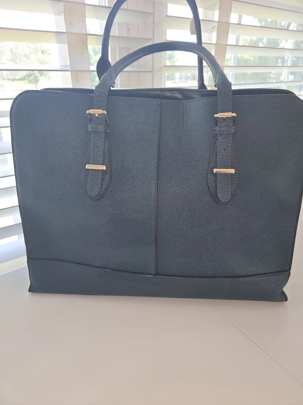 Dark Teal Faux Leather Large Tote Bag Work Briefcase Laptop Shoulder Handbag -L